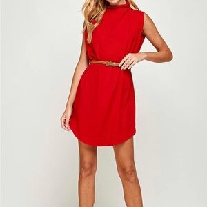 Sleeveless Red Dress with Belt